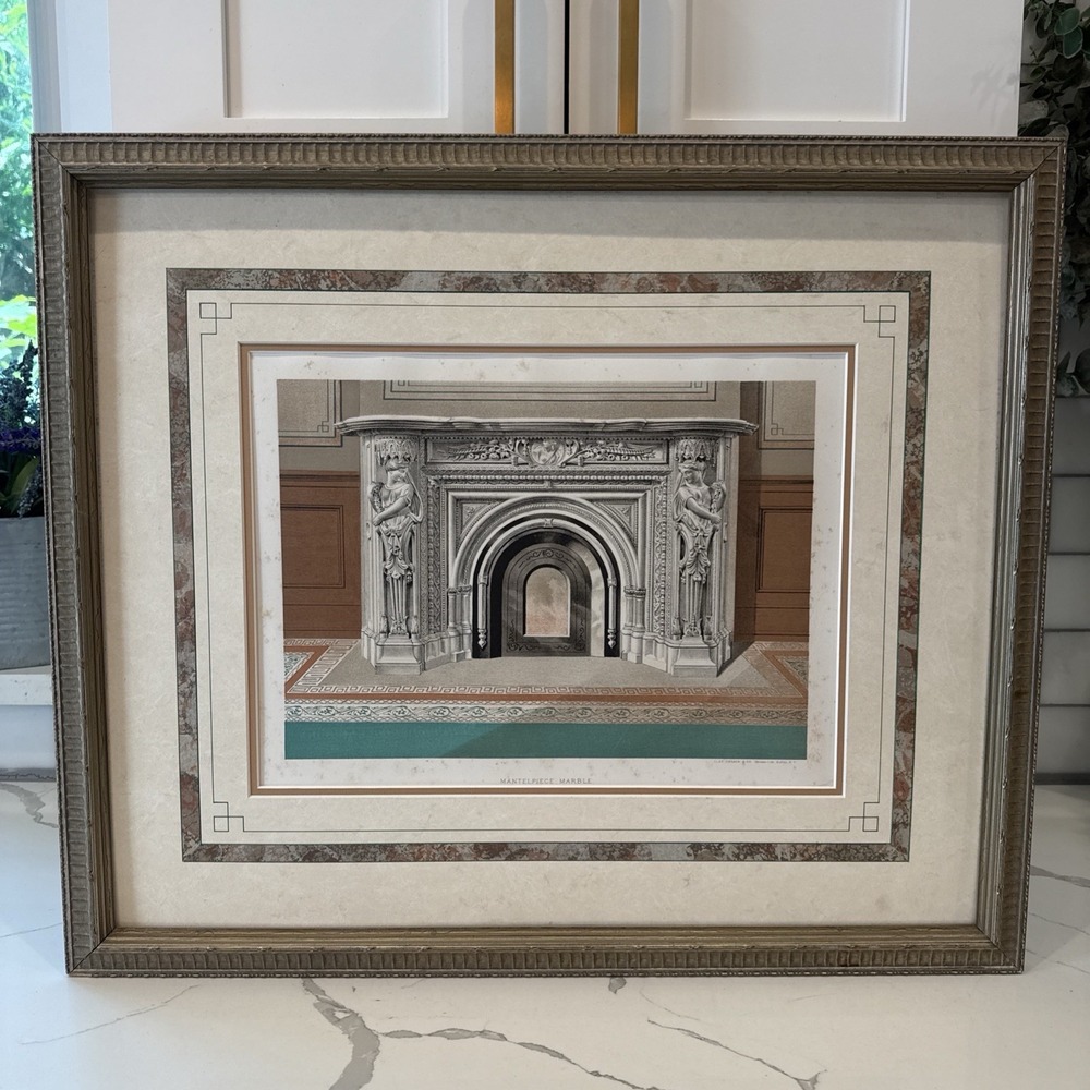 Antique 1876 Clay Cosack Chromolithograph Print Canadian Marble Mantelpiece